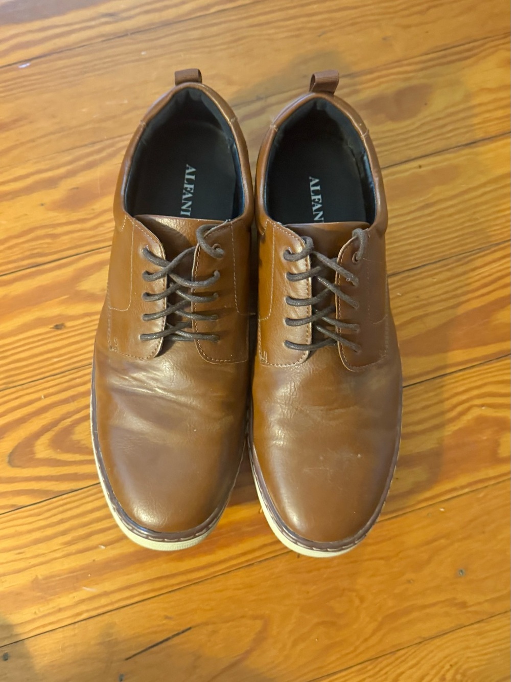 Alfani Men’s Cognac Brown Leather Derby Lace-Up Shoes 10M